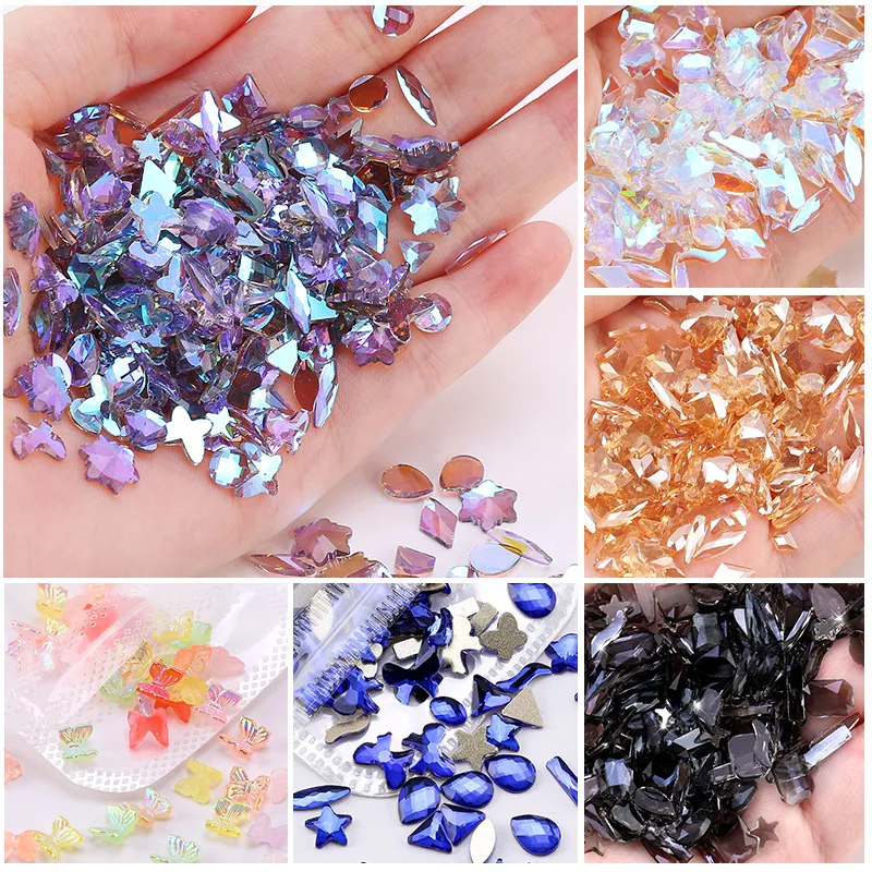 

JULI Wholesale High Quality Aurora Crystal AB Special Shaped Bulk Flatback Non Hotfix Nails Glass Rhinestone, More than 130 colors can be selected