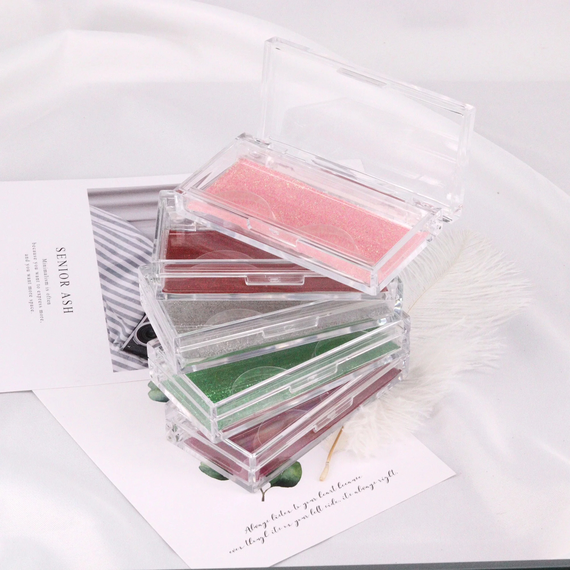 

Hot selling false eyelashes vendor 3d mink wholesale rectangle glitter clear acrylic lash boxes packaging logo printed custom, Clear box with colorful card