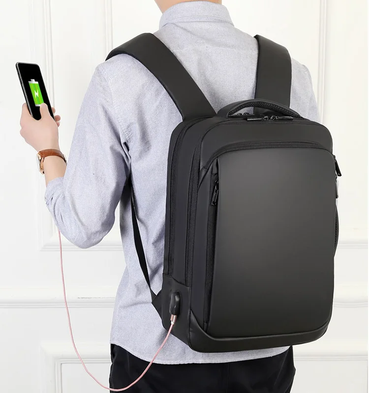

New design large capacity mens business laptop backpack anti theft computer backpack bag for travel with USB, Gray/black