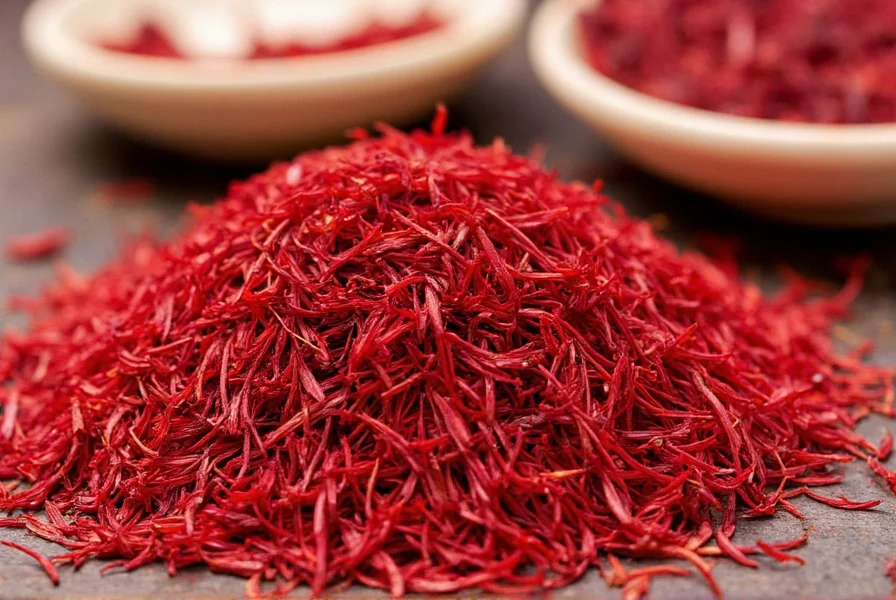 Nahaufnahme der Crocus-sativus-Blüte mit roten Narbenblättern