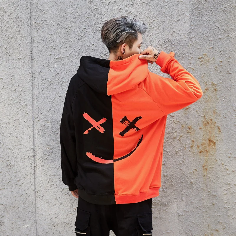 

BL21MH0009 billion orange smiley stitching fleece black knitted 2021 with factory unisex hoodie back print jeans man, Red