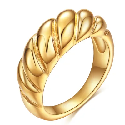 

2021 Retro Originality Stainless Steel Chunky Ring Twisted Croissant Dome Ring for Women, As picture shows