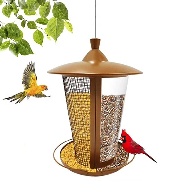 

2 Different Seeds 3.5lbs Metal Mesh Bird Feeder Outdoor Hanging Squirrel Proof 2 In 1 Heavy Duty Wild Bird Feeder With Stand, Brown