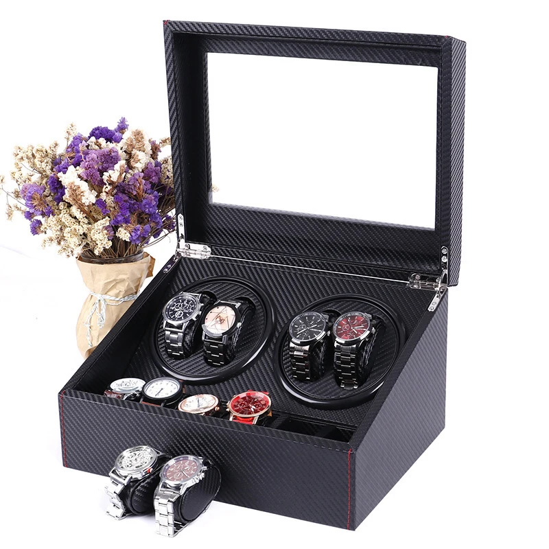 

Luxury Personalized Leather Wooden Automatic Motor Rotating Double Watch Winder Case Custom Watch Storage Box, Customized color