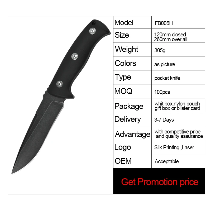 
High Quality D2 Stainless steel Straight Knife G10 handle Outdoor Camping Hunting Fixed Blade Knife 