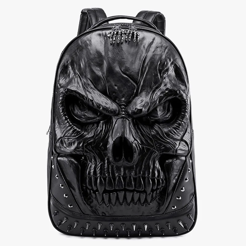 

New Creative Soft Pu Leather School Bag Stylish Three-dimensional Skull Men's Backpack Large Capacity Dark Style Travel Backpack