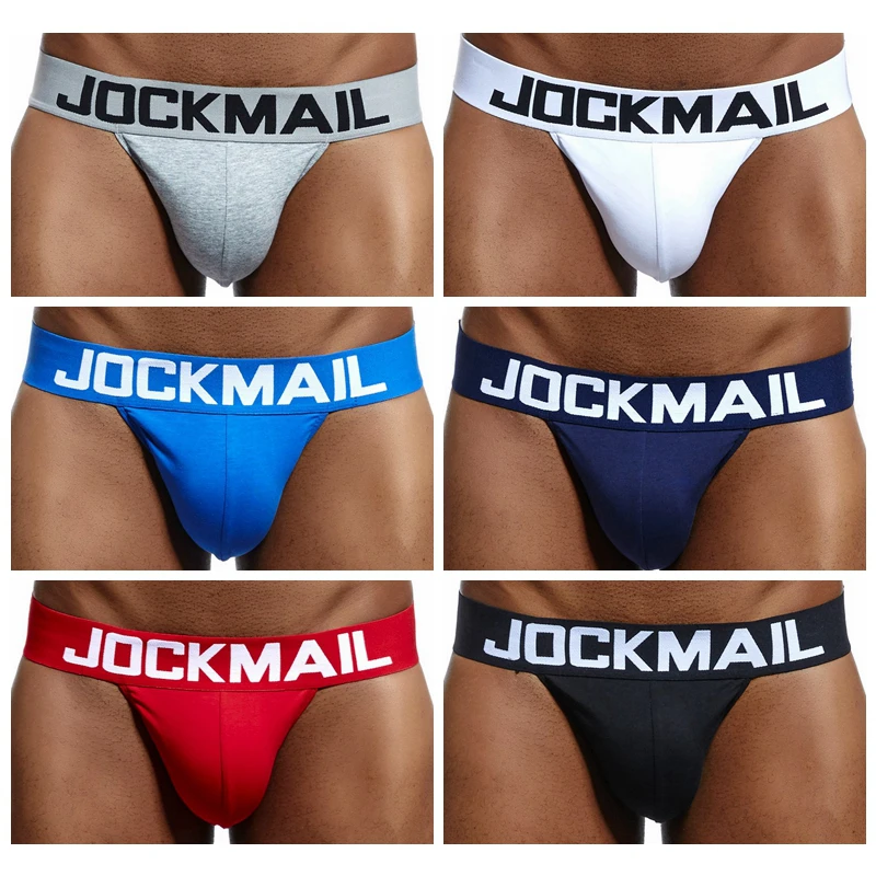 

JOCKMAIL Hot selling cotton breathable briefs shorts fashion low waist men underwear solid color high Slit bikini Underpants, Red/white/black/blue/grey/navy