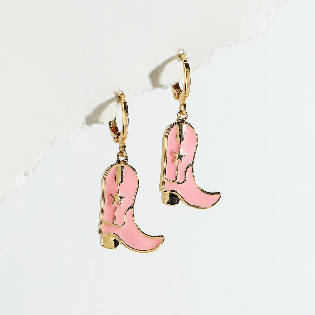 

New Cowboy Girls Jewelry 4 Colors Driping Oil Cute Western Cowboy Boot Earrings, Red white black pink