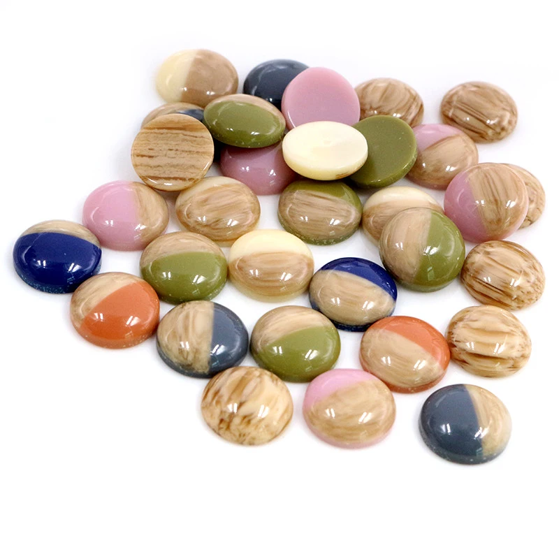 

40pcs/lot 12mm Wood Mix Colors Wood grain Shiny Imitation Leather Style Flat back Resin Cabochons Fit 12mm Cameo Base Button