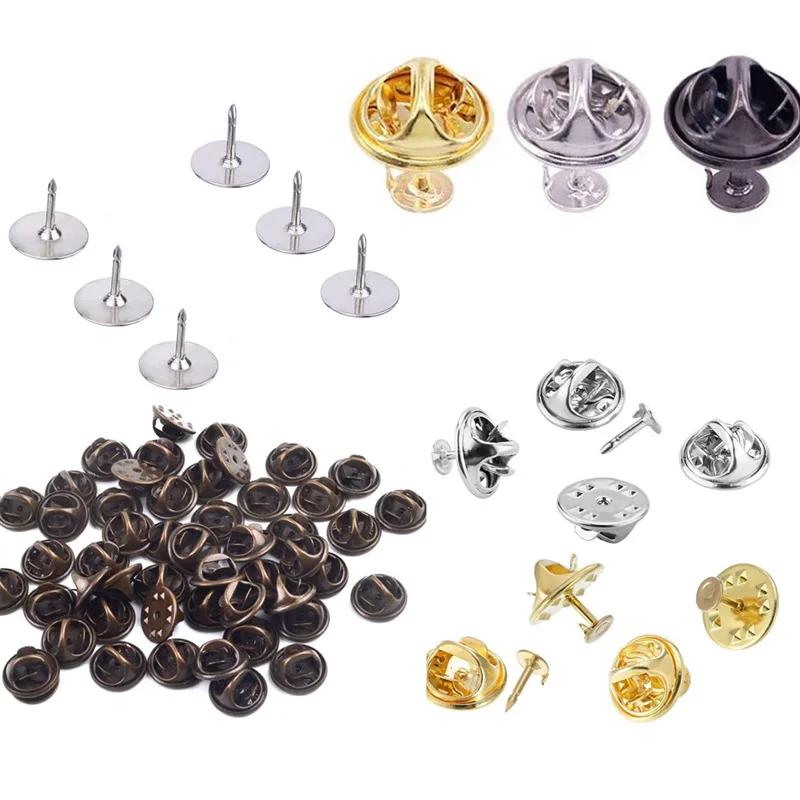 4mm 10mm big head Factory supply Iron brass clutch butterfly clutches nails pin backs Metal collar clip pin back for badge