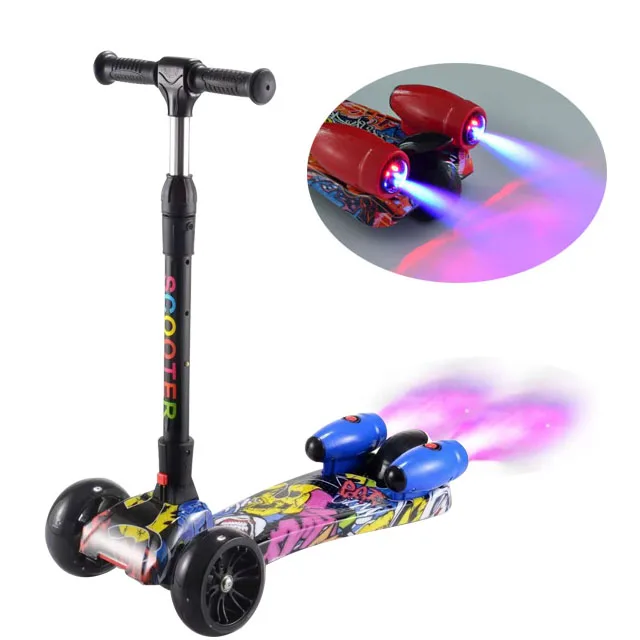 

Adjustable height cheap 3 wheel rocket kids jet kick electric scooter with led lights for sale