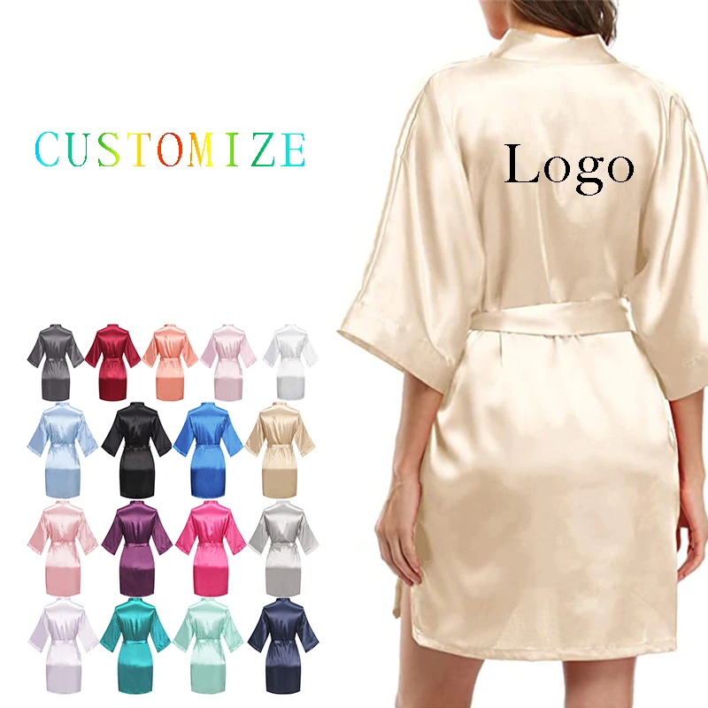 

Wholesale Custom Logo Luxury Pure Satin Silky Robe Bridesmaid and Bridal Robes for Wedding, 17 colors