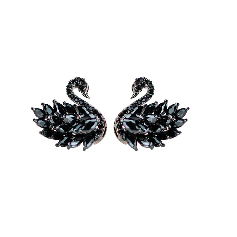 

New Design Crystal Black swan earrings s925 sterling silver needle fashion long earrings, As picture