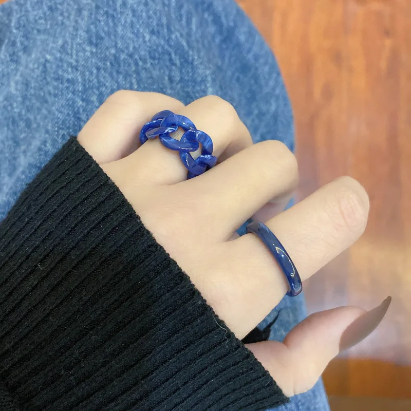 

Fashion Personalized Minority Design Senseinsresin Acrylic Ring Sets Amber Texture Chain Two-piece Ring For Women
