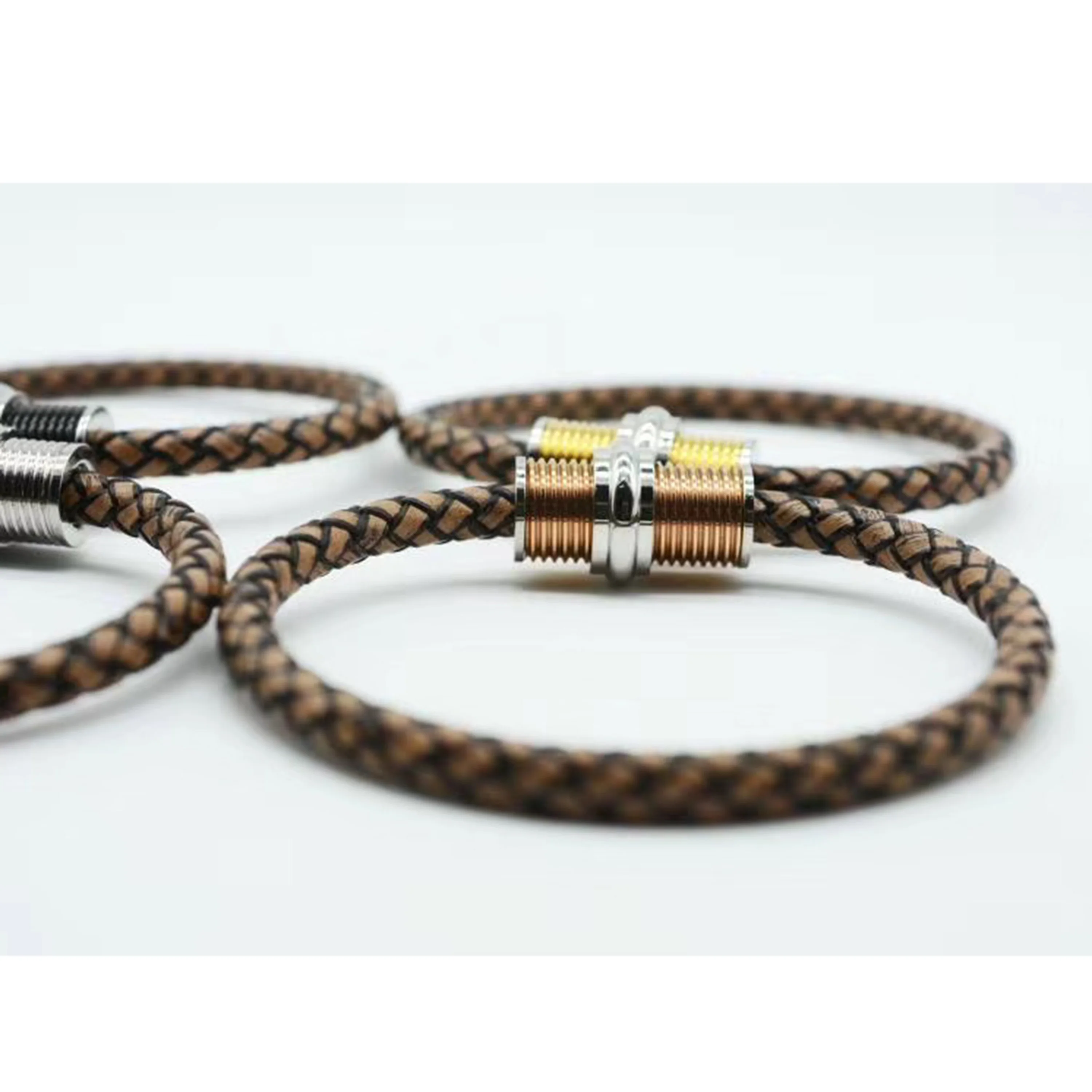

316L Stainless Steel Brown Soft Wrap Leather Bracelet Mens Braided Leather Bangle Bracelet For Men