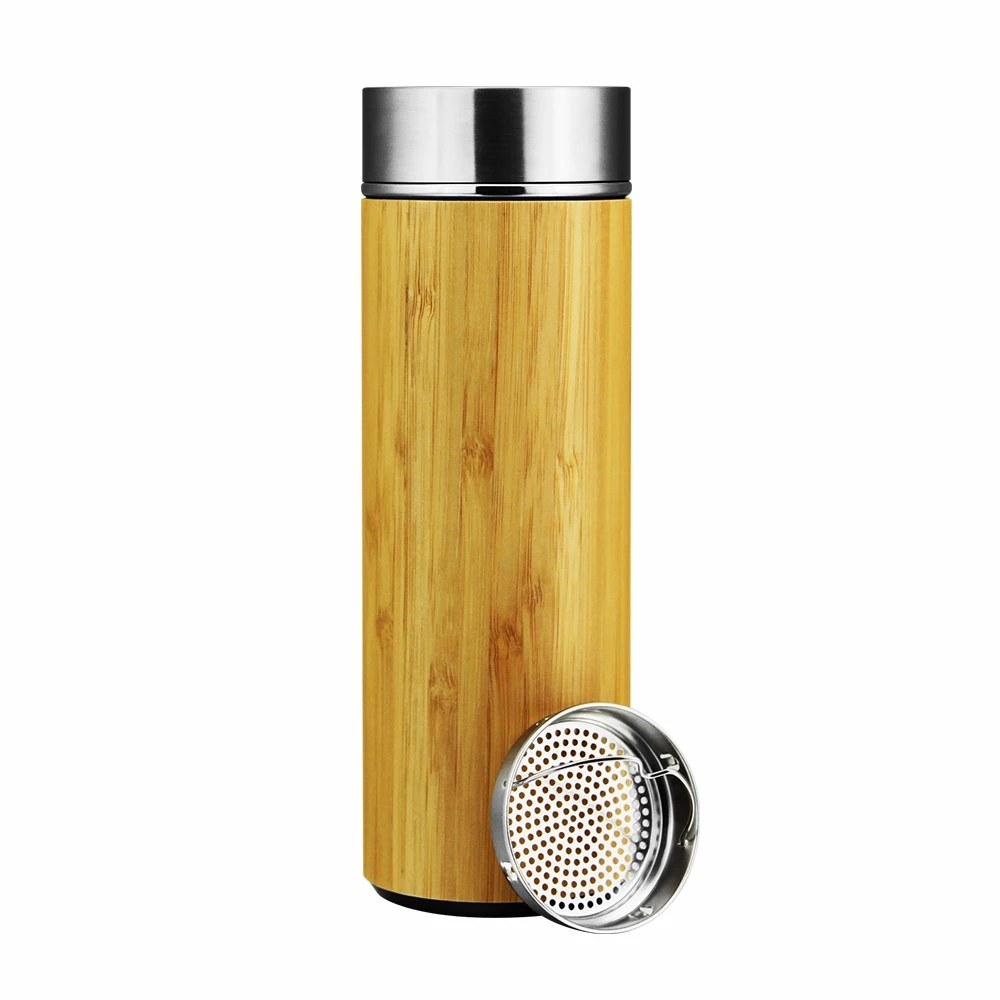 

Double wall stainless steel bottle bamboo vacuum bottle custom logo