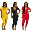 Solid color v-neck casual jumpsuit sexy latex bodycon dresses party dresses mermaid model casual dresses women