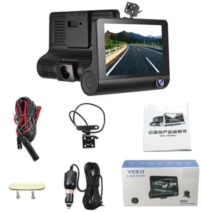 

4'' inch HD 1080P 3 Lens Car DVR Dash Cam Vehicle Video Recorder Rearview Camera 170 Degree