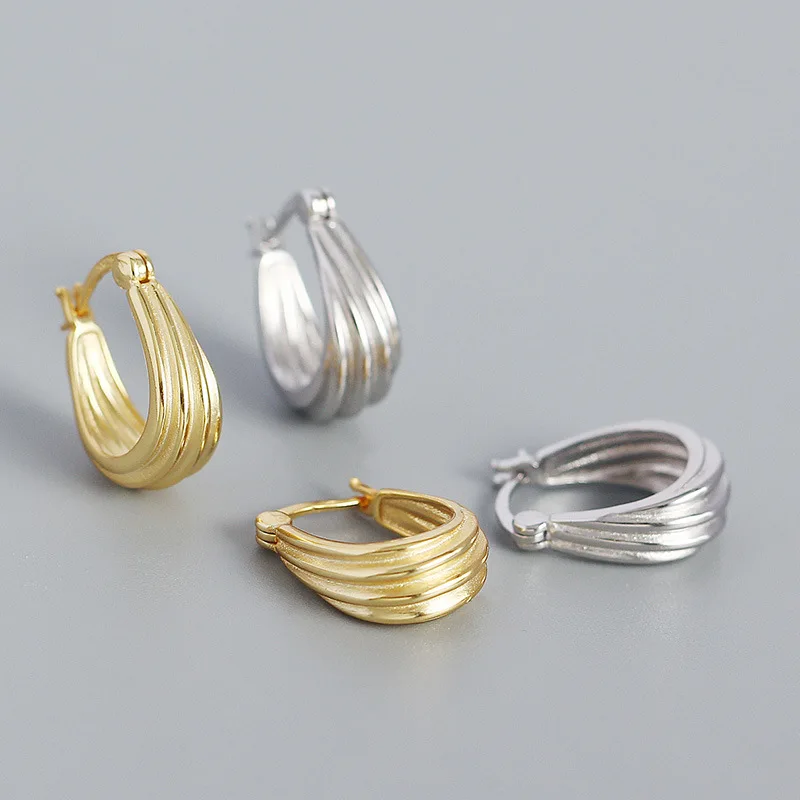 Fashion NEW Fine Jewelry Women 925 Sterling Silver Minimalist Geometric Earrings Gold Plated Heavy Hoop Earring Custom for Women