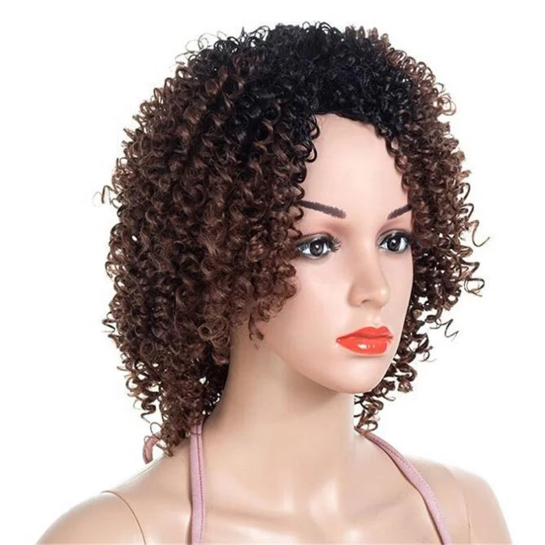 

2021 New Female African Small Curly Short Hair Brown Gray Wig