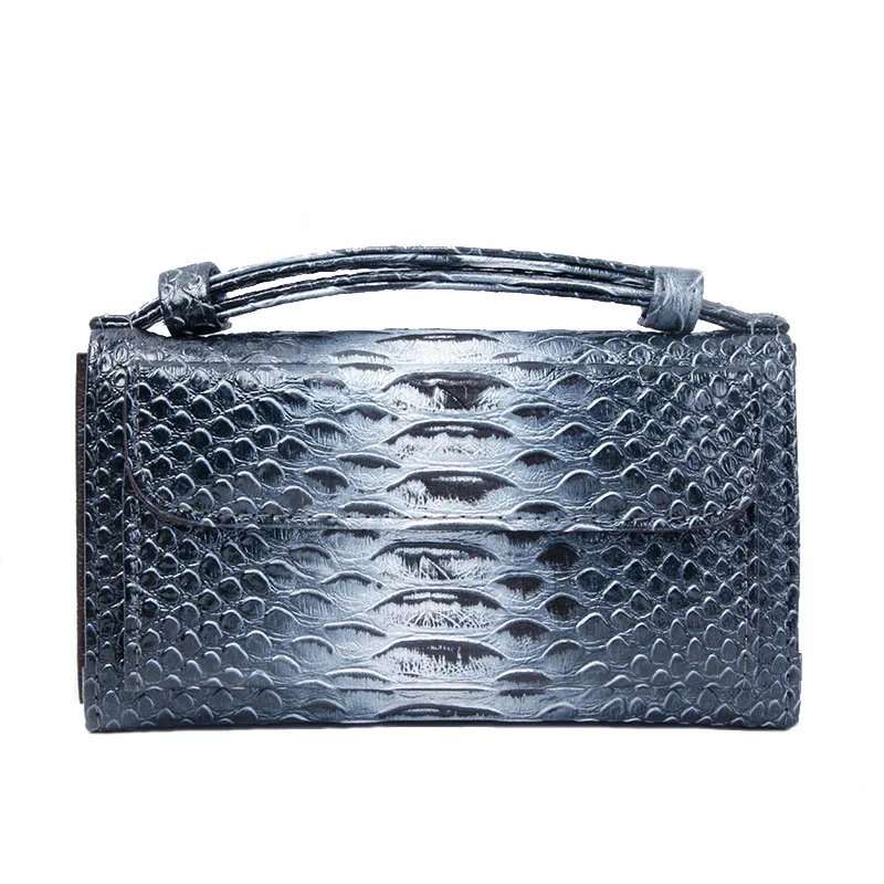 

Hot Saudi Arabia Gray Genuine Leather Women Wallet Chain Clutch Snake Pattern Tote Shoulder Bag