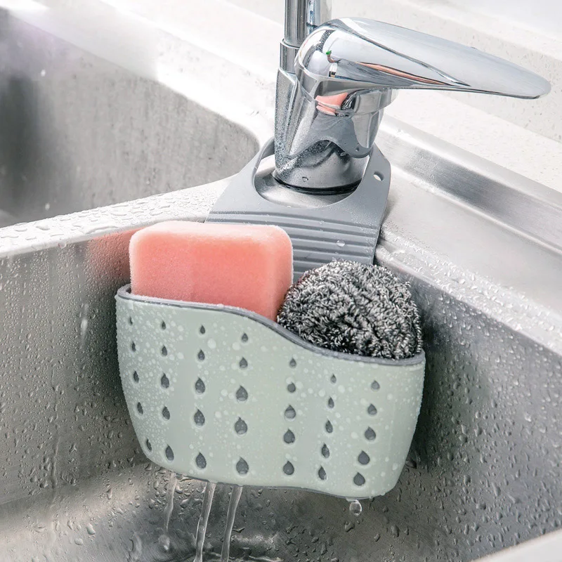 

Adjustable Snap Sink Soap Sponge Holder Kitchen Hanging Drain Basket Kitchen Gadgets