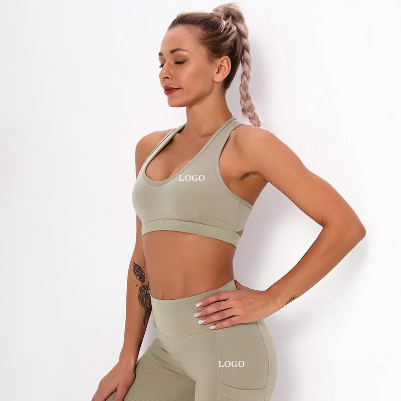 

Stylish Seamless Knitted Tight Fitting Sports Yoga Clothes Pocket Hip Lifting Fitness Yoga Pants Womens Suit, As pictures