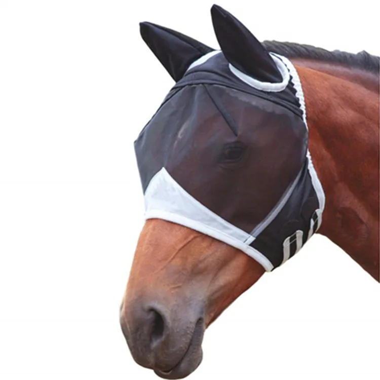 

Summer Horse Fly Mask with Ears No Nose Black, Black/blue