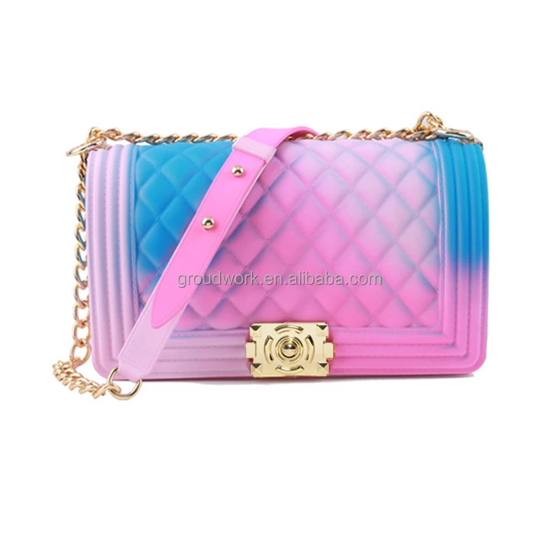 

GW 2020 colorful Rainbow Chain Colorful Candy Hand Bags Women Purses Handbags Jelly Bag, Rich