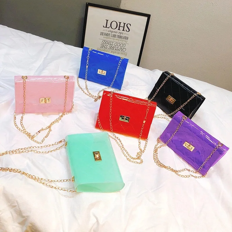 

Mini size woman PVC jelly bags small pillow bag candy color sweet lady phone portable diagonal handbag designer wallets, Red/purple/blue/black/green/pink