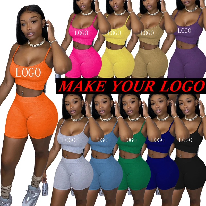 

biker shorts two piece set custom logo 2021 summer two piece women biker short set