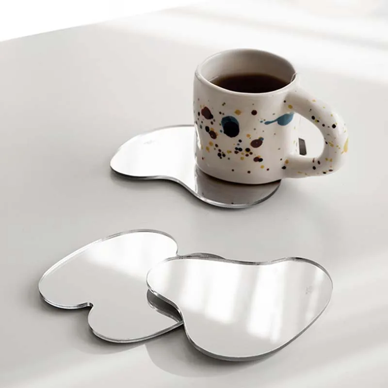 

Home Creative Simple Acrylic Mirror Coaster Water Cup Insulation Pad Trendy Decorative Ornaments ins, Silver