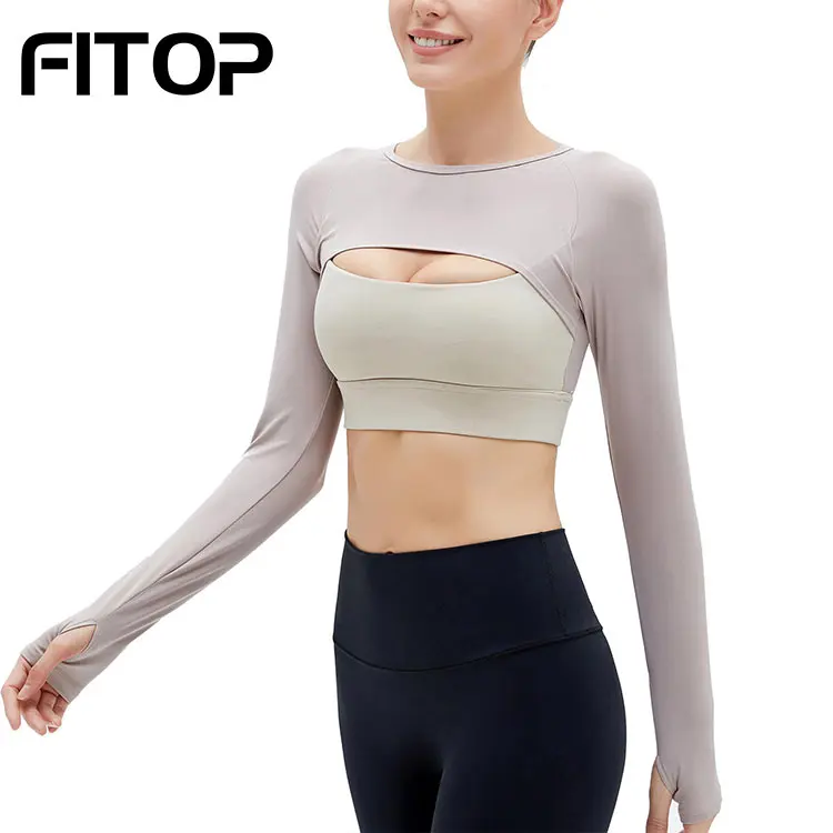 

Womens yoga wrapped crop top clothes fashion long sleeves yoga top, Multi-color