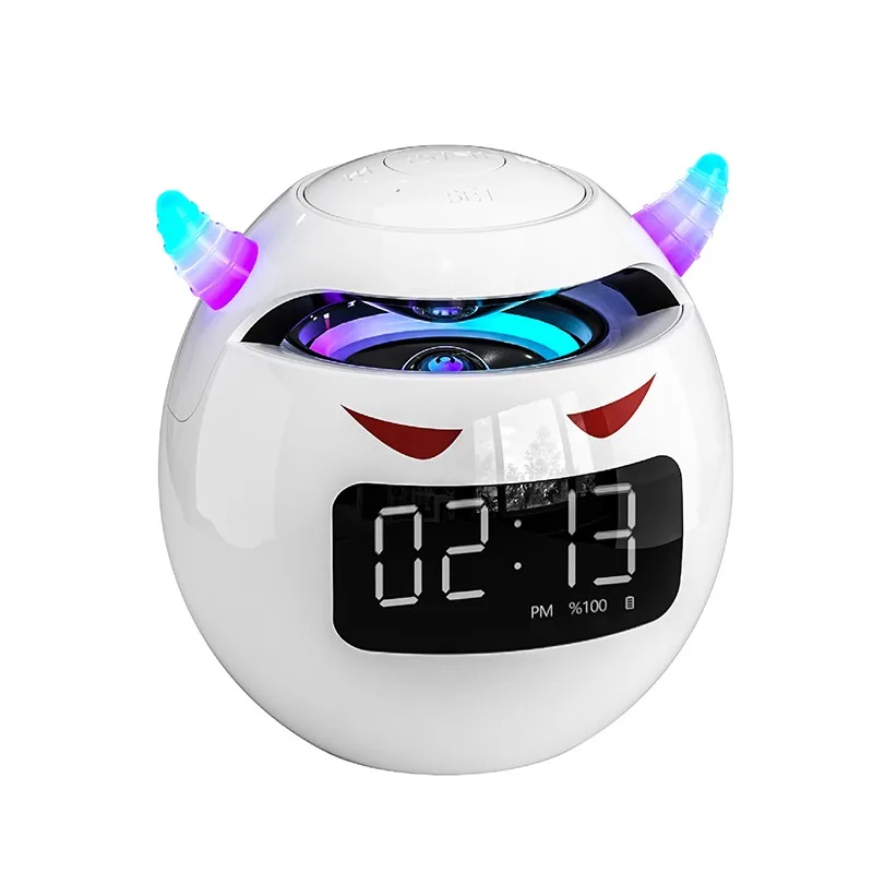 

2022 Newest Mini Wireless Smart Speaker Alarm Digital LED Display Screen Touch Portable HIFI 3D Stereo Sound Effect Speaker G9, Black white