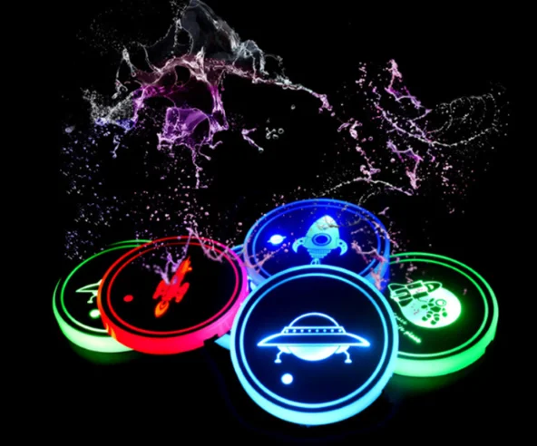 

LED Car Logo Cup Holder Pad Bottle Drinks Coaster 7 Colors Changing USB Charging Mat LED Cup Mat car door light 201205