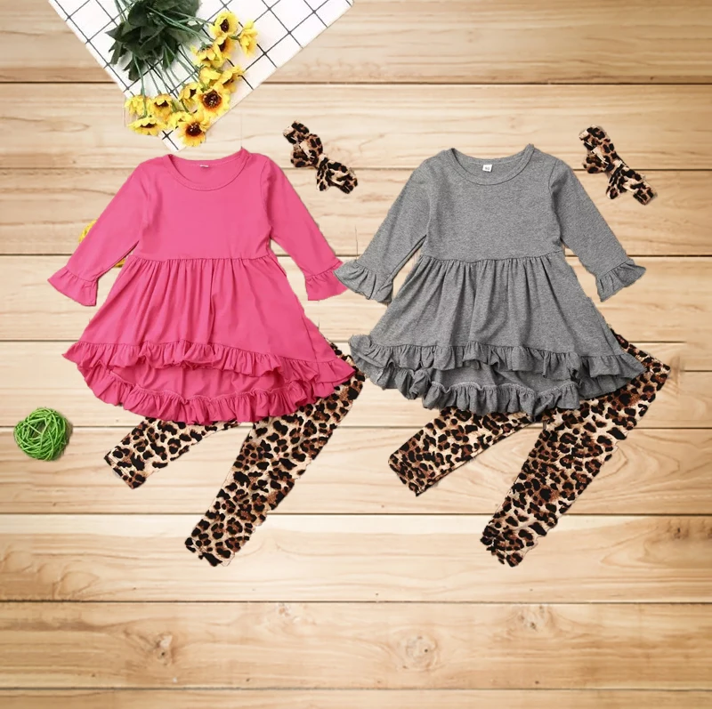 

Shirt Pants Long Sleeve Leopard Teen Girls' 3 Pieces Children Fashion Knit Clothing Sets