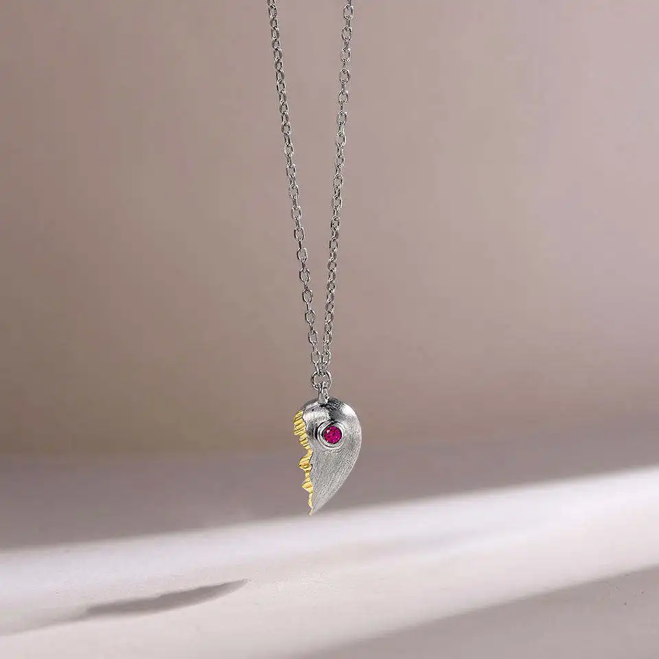 

925 Sterling Silver Custom Love Heart Couple Friendship Necklace Best Friend Pendant Necklaces For 2
