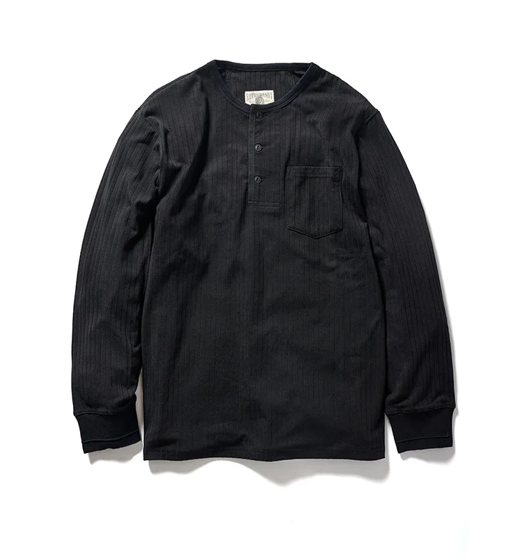 

Fashion Cotton Waffle Long Sleeve Men Henry Collar T Shirt Men's Long Sleeve Best Selling Leisure Wear Henley T-shirts