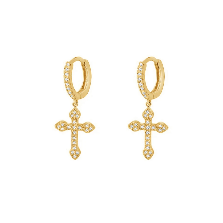 

luxury women fashion design 18k gold plated hoop earrings jewelry 925 sterling silver pendientes korsa cross drop earrings