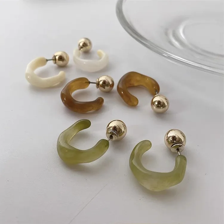 

Vershal Ins Style Gold Plated Resin Hoop Irregular Earrings Jewelry For Women