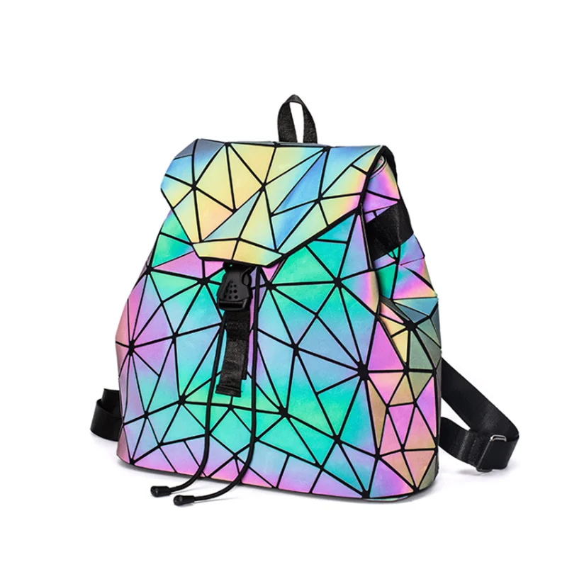 

Hot Sale Fashion For Teenager Four Type Suit Laser PU Material High Quality Diamond Lattice Faux Leather Backpacks