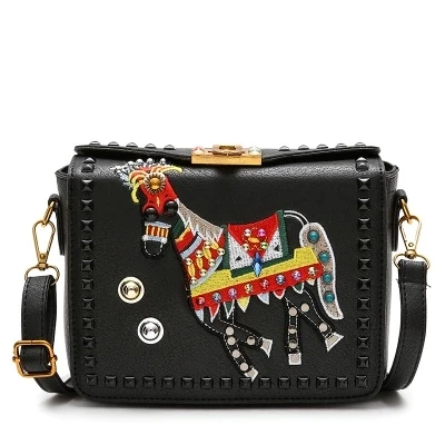 

Handbags female 2021 new spring and summer retro fashion customized Logo wild pu embroidery shoulder hand bag, Black/brown/khaki/dark brown