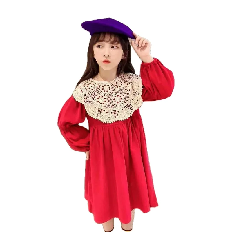 

2020 new hot selling children clothing 2-6 years old autumn clothes princess girls skirt lace collar delicate kids dress