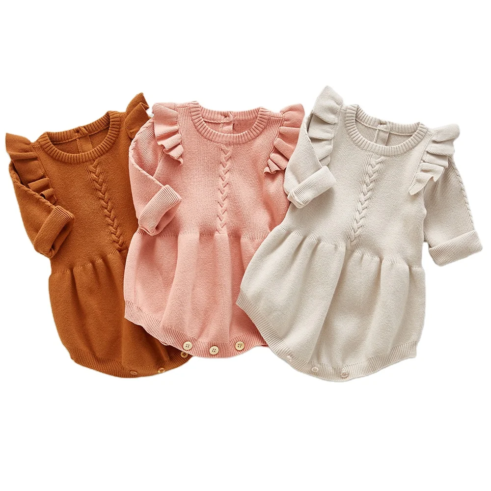 

Baby Clothes winter knitted toddler infant girls Bodysuit ruffle Jumpsuit sweater onesie baby romper