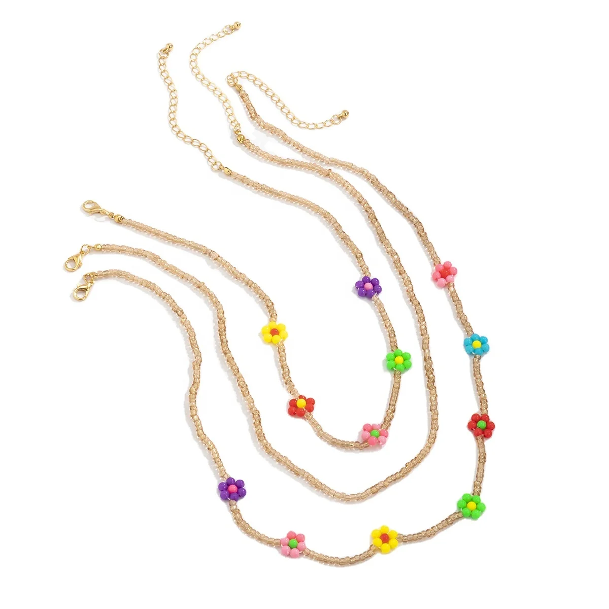 

New Sweet Acrylic Resin Colorful Flowers Transparent Beaded Necklace For Women Summer Bracelet Anklet Rice Bead Necklace