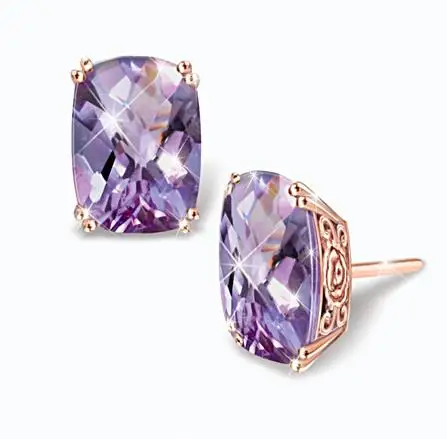 

Fashion Trend Luxury Purple Geometric Crystal Ladies Wedding Stud Earrings