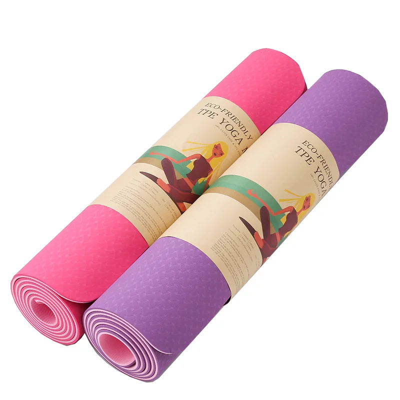 

Tpe posture line yoga mat two-color thickening fitness lengthening 6MM fitness dance exercise mat alo yoga mat, Red