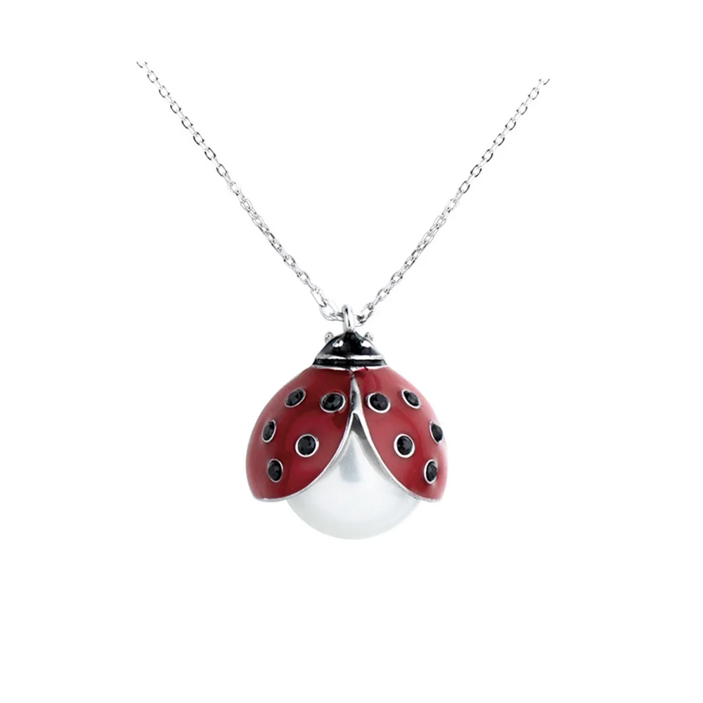 

S925 sterling silver miraculous ladybug pendant enamel necklace jewelry, Red