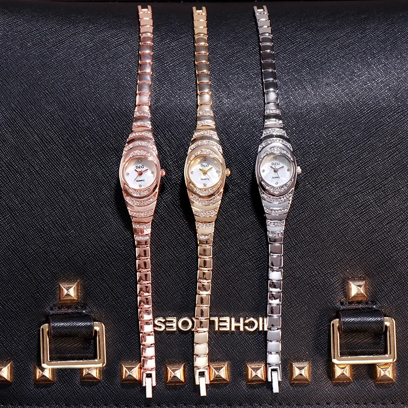 

Hot Sale 2020 DZG Luxury Beautiful Set With Diamond Calendar Quartz Watch female women Fake Diamond Cheap Women Bracelet