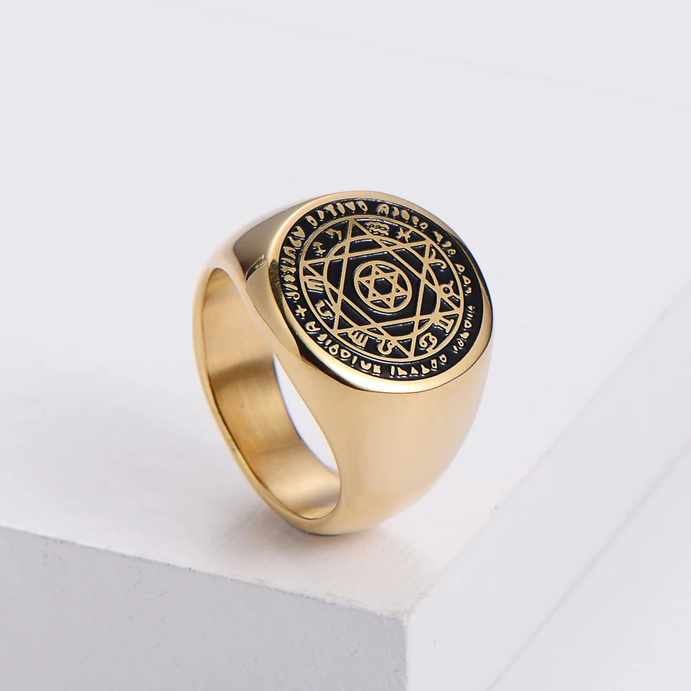 

Men Jewelry Star of David Seven Archangels Talisman Protection Amulet Solomon Seal Ring, Gold, silver, black